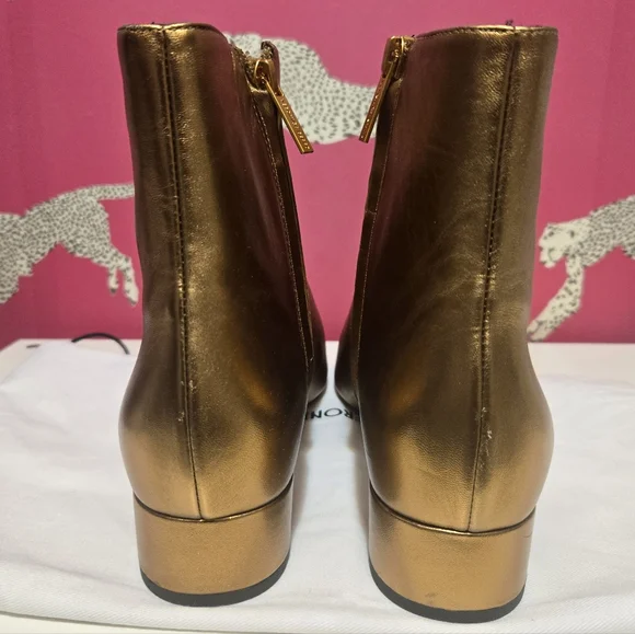 NWT Veronica Beard Cecile Cap Toe Gold Metallic Leather Ankle Boots Size 9M - Picture 4 of 9